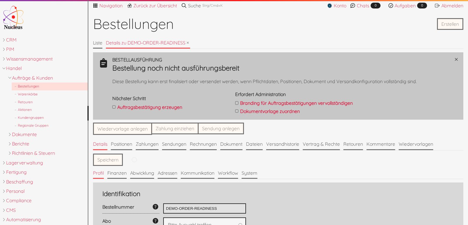 Bestell-Readiness-Banner im Bestell-Detail