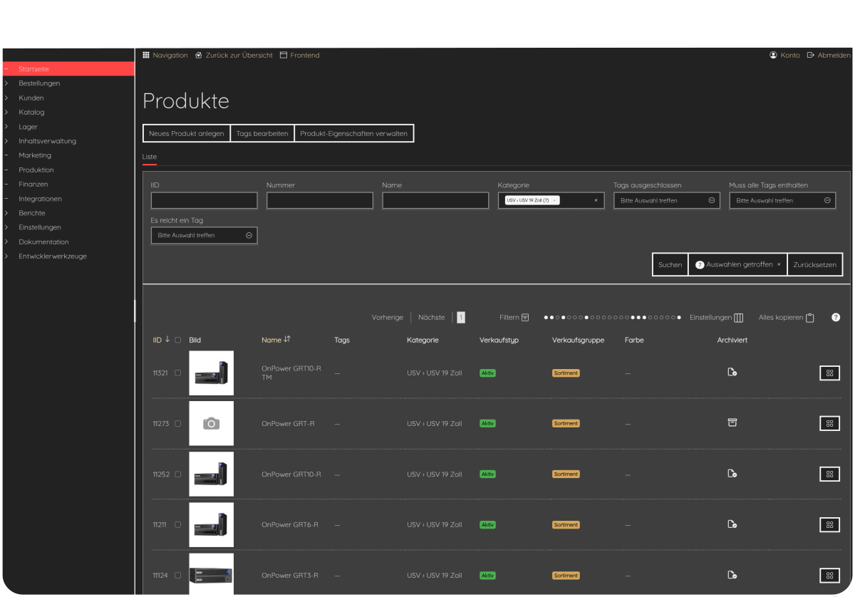 Screenshot der Shopcloud Software